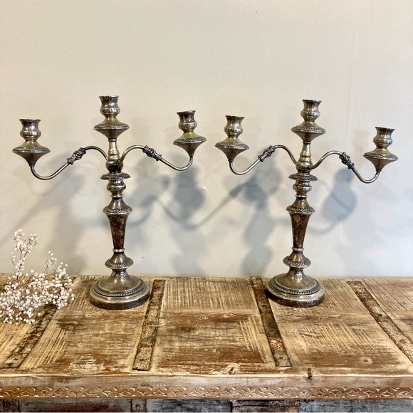 Vintage Pair Sol Goldfeder George III Sheffield Silver Plated Candelabra 19" - Picture 2 of 16